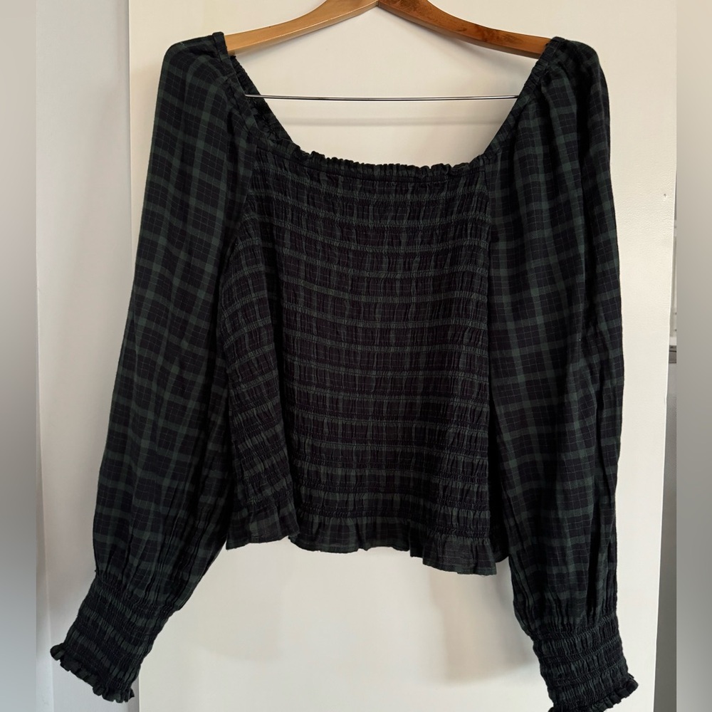 Madewell Plaid Smocked Top